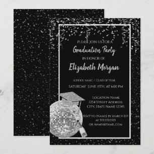Zilveren Glitter Afstudeerhoed, Disco Bal Confetti Kaart