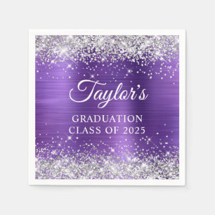 Zilveren Glitter Amethyst Folie Afstuderen Servet