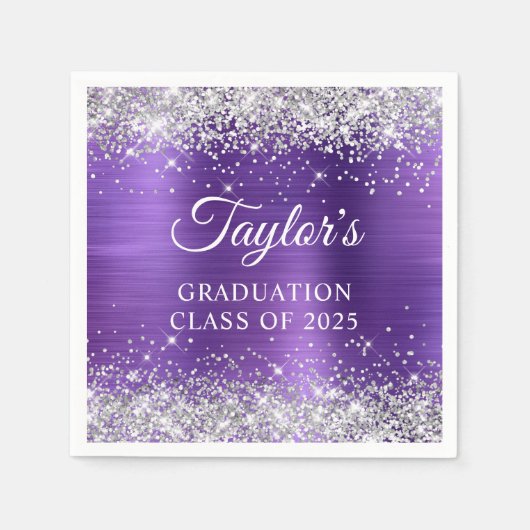 Zilveren Glitter Amethyst Folie Afstuderen Servet (Voorkant)