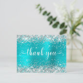 Zilveren Glitter Aqua Blue Sweet 16 harten Dank u Briefkaart (Staand voorkant)