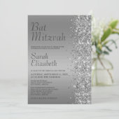 Zilveren Glitter Bat Mitzvah Kaart (Staand voorkant)