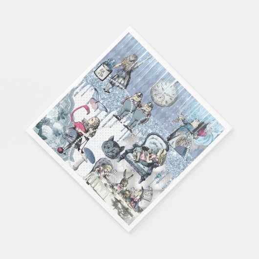 Zilveren Glitter Blauw IJs Alice in Wonderland Servet (Hoek)