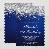 Zilveren Glitter Blauw Navy Ombre Bold 21e Verjaar Kaart (Voorkant / Achterkant)