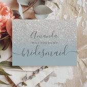 Zilveren glitter blauw ombre script mijn bruidsmei kaart