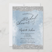 Zilveren Glitter Blauwe Bruiloft Kaart (Voorkant)