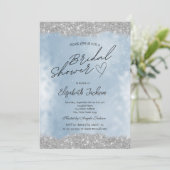 Zilveren Glitter Blauwe Bruiloft Kaart (Staand voorkant)