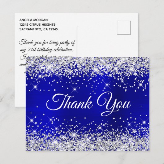 Zilveren Glitter Blauwe Folie 21e Verjaardag Bedan Briefkaart (Voorkant / Achterkant)