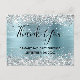 Zilveren Glitter Blauwe Folie Baby Shower Bedankt Briefkaart