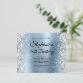 Zilveren Glitter Blauwe Folie Monogram 50e Verjaar (Staand voorkant)