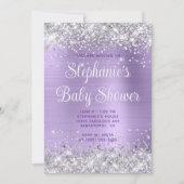 Zilveren Glitter Bleek Paarse Baby Shower Kaart (Voorkant)