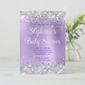 Zilveren Glitter Bleek Paarse Baby Shower Kaart (Staand voorkant)