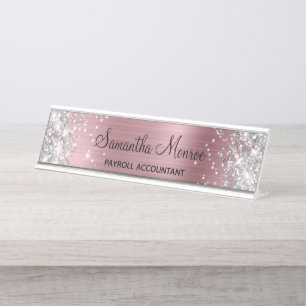 Zilveren Glitter Bleek Roze Folie Bureau Naambordje