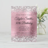 Zilveren Glitter Bleek Roze Monogram 30e Verjaarda Kaart (Staand voorkant)