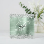 Zilveren Glitter Bleke Mint Folie Fancy Monogram Kaart (Staand voorkant)