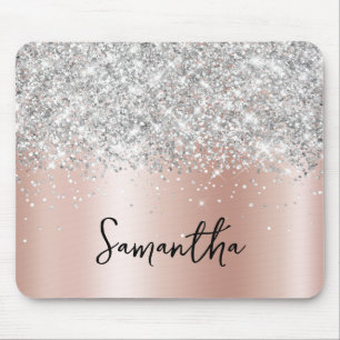 Zilveren Glitter Bleke Roze Gouden Glans Naam Muismat