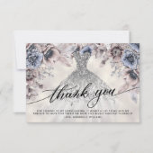 Zilveren Glitter Bloemen Quinceañera Dank u Bedankkaart (Voorkant)