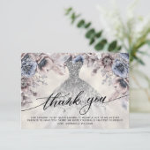 Zilveren Glitter Bloemen Quinceañera Dank u Bedankkaart (Staand voorkant)