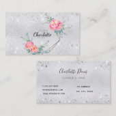 Zilveren glitter bloemenmake-up haar schoonheid visitekaartje (Voorkant / Achterkant)