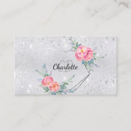 Zilveren glitter bloemenmake-up haar schoonheid visitekaartje