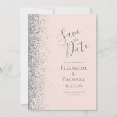 Zilveren Glitter Blush Pink Save the Date Aankondiging (Voorkant)