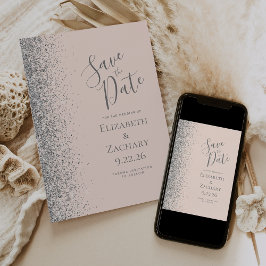 Zilveren Glitter Blush Pink Save the Date Aankondiging