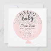 Zilveren glitter blush roze ballon baby shower kaart (Voorkant)
