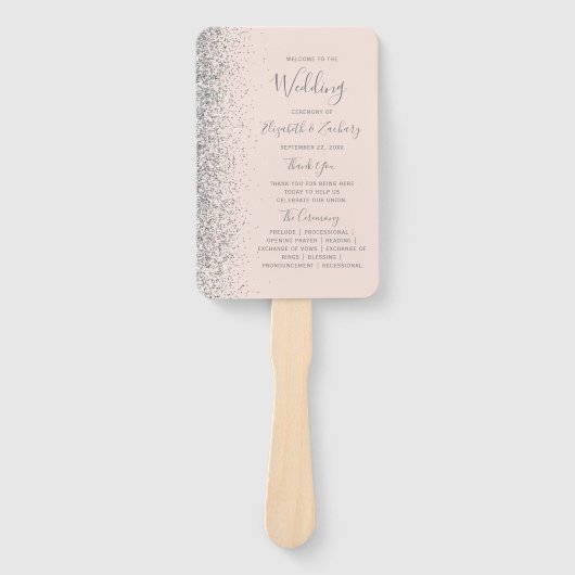 Zilveren Glitter Blush Roze Bruiloft Programma Handwaaier (Voorkant)