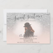 Zilveren glitter blush roze chic Sweet 16 foto Kaart (Voorkant)