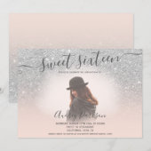 Zilveren glitter blush roze chic Sweet 16 foto Kaart (Voorkant / Achterkant)