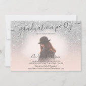 Zilveren glitter blush roze chique foto afstuderen kaart (Voorkant)