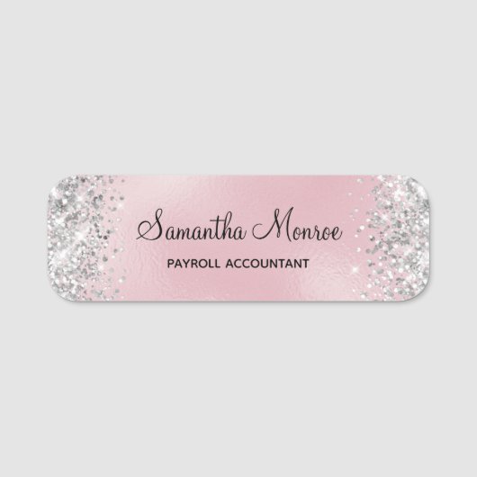 Zilveren Glitter Blush Roze Folie Titel Naamplaatje (Voorkant)