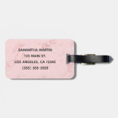 Zilveren Glitter Blush Roze Marmer Bagagelabel (Achterkant horizontaal)