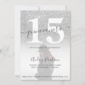 Zilveren glitter blush roze quinceanera foto kaart (Voorkant)