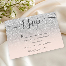 Zilveren glitter blush roze script chic rsvp kaartje