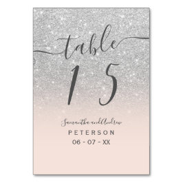 Zilveren glitter blush roze script trouwtafel kaart