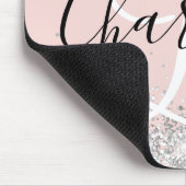 Zilveren Glitter Blush Zwart en Wit Monogram Muismat (Hoek)