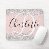 Zilveren Glitter Blush Zwart en Wit Monogram Muismat (Met muis)