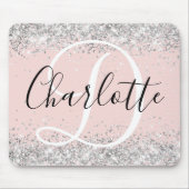 Zilveren Glitter Blush Zwart-wit Monogram Muismat (Voorkant)