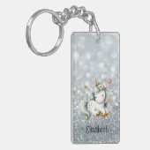 Zilveren Glitter Bokeh Baby Eenhoorn Sleutelhanger (Voorkant Links)