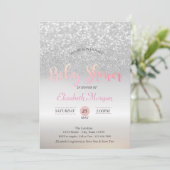 Zilveren Glitter Bokeh Baby Shower Uitnodiging (Staand voorkant)