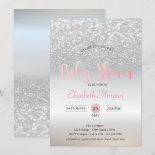 Zilveren Glitter Bokeh Baby Shower Uitnodiging