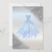 Zilveren Glitter Bokeh, Blauwe Jurk Zilver Zoet 16 Kaart (Achterkant)