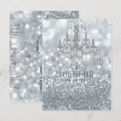 Zilveren Glitter Bokeh Glam Kroonluchter Save the  Aankondigingskaart (Voorkant / Achterkant)