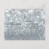 Zilveren Glitter Bokeh Glam Kroonluchter Save the  Aankondigingskaart (Achterkant)