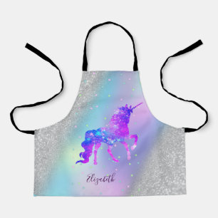 Zilveren Glitter Bokeh Holografische Eenhoorn Schort