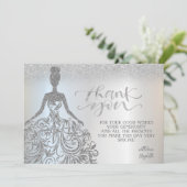 Zilveren Glitter Bokeh Ombre, Jurk Bedankkaart (Staand voorkant)