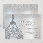 Zilveren Glitter Bokeh Ombre, Jurk Bedankkaart (Voorkant / Achterkant)
