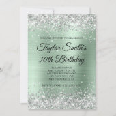 Zilveren Glitter Bord Mint Monogram 30e Verjaardag Kaart (Voorkant)