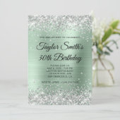 Zilveren Glitter Bord Mint Monogram 30e Verjaardag Kaart (Staand voorkant)