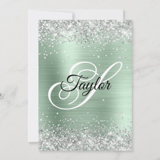 Zilveren Glitter Bord Mint Monogram 30e Verjaardag Kaart (Achterkant)